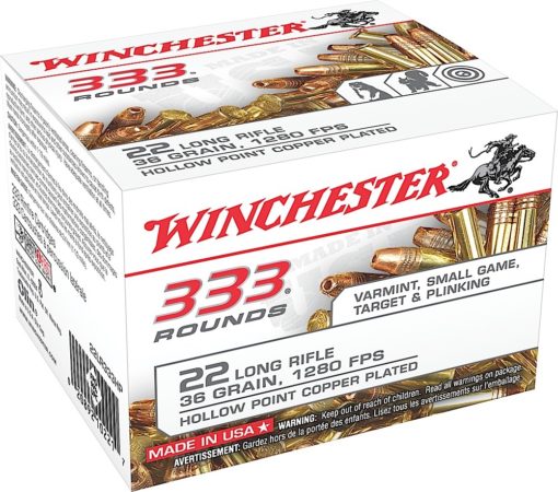Winchester Ammo 22LR333HP 333 Rounds 22 Long Rifle 36 GR Copper-Plated Hollow Point 333 Bx/10 Cs 3330 Rds Total