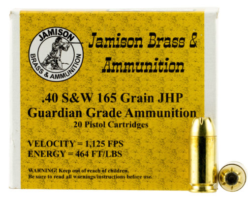 Jamison 40SW165GRD Guardian Grade 40 Smith & Wesson 165 GR Jacketed Hollow Point 20 Bx/ 10 Cs