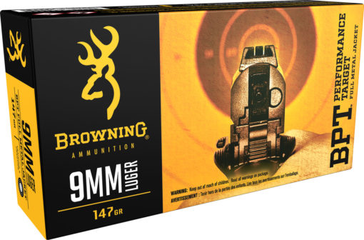 Browning Ammo B191800091 BPT  9mm Luger 147 gr Full Metal Jacket (FMJ) 50 Bx/ 10 Cs