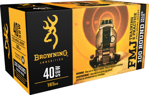 Browning Ammo B191800404 Training & Practice  40 S&W 165 gr Full Metal Jacket (FMJ) 100 Bx/ 5 Cs (Value Pack)