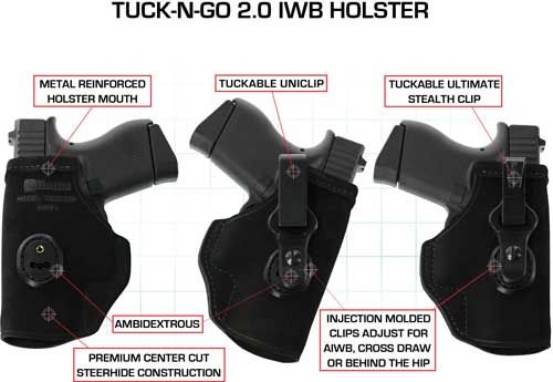 Galco TUC834B Tuck-N-Go 2.0  Black Leather IWB Ambidextrous Hand