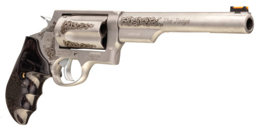 Taurus 2441069TENG1 Judge Engraved Revolver Single/Double 410/45 Colt (LC) 6.50" 5 Round Dymondwood w/Finger Grooves Grip Stainless