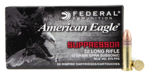 Federal AE22SUP1 American Eagle Suppressor 22 LR 45 gr Copper-Plated Solid Point 50 Bx/ 100 Cs