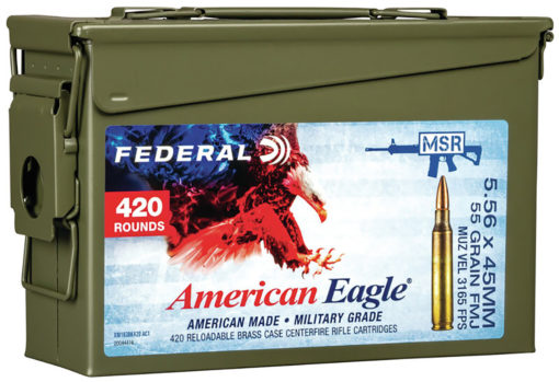 Federal XM193BK420AC1X American Eagle  5.56x45mm NATO 55 gr Full Metal Jacket Boat Tail (FMJBT) 420 Bx/ 1 Cs (Sold in Can)
