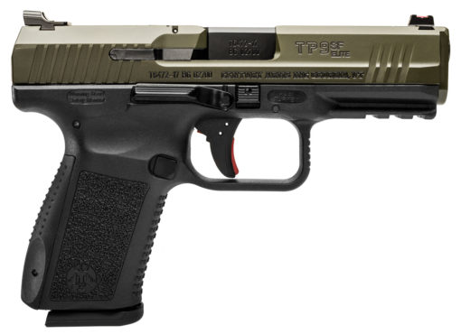 Century HG3898GN TP9SF Elite 9mm Luger Single/Double 4.19" 15+1 Black Interchangeable Backstrap Grip OD Green Slide