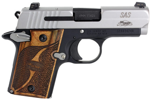 Sig Sauer 9389SASAMBI P938 Micro-Compact SAS Single 9mm Luger 3" 7+1 Walnut Grip Black Hard Coat Anodized