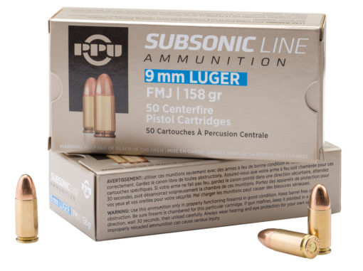 PPU PPS9MM Subsonic  9mm Luger Subsonic 158 gr Full Metal Jacket (FMJ) 50 Bx/ 20 Cs