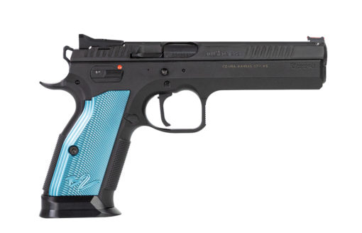 CZ 91220 TS 2  9mm Luger 5.23" 20+1 Black Steel Aggressive Checkered Blue Aluminum Grip