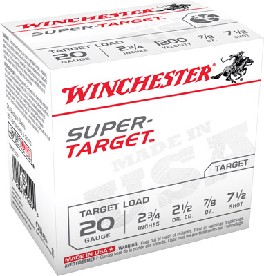 Winchester Ammo TRGT207 Super Target 20 Gauge 2.75" 7/8 oz 7.5 Shot 25 Bx/ 10 Cs