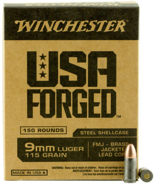 Winchester Ammo WIN9S USA Forged  9mm Luger 115 gr Full Metal Jacket (FMJ) Steel Case 150 Bx/5 Cs