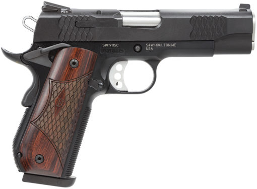 Smith & Wesson 108483 1911 E-Series 45 ACP 4.25" 8+1 Black Black Stainless Steel Slide Round Butt Laminate Wood Grip