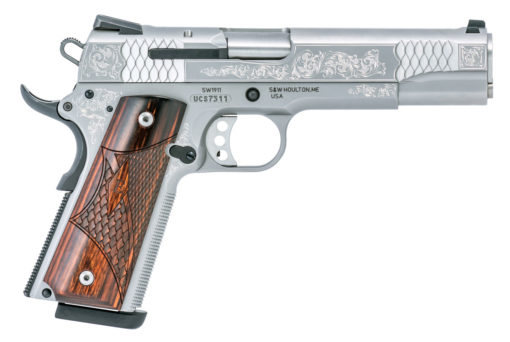 Smith & Wesson 10270 1911 E-Series 45 ACP 5" 8+1 Matte Silver Stainless Steel Engraved Laminate Wood Grip
