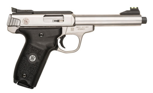 Smith & Wesson 10201 SW22 Victory 22 LR 5.50" TB 10+1 Satin Stainless Steel Frame Stainless Steel Slide Textured Black Polymer Grip Includes 2 Mags & Picatinny Rail