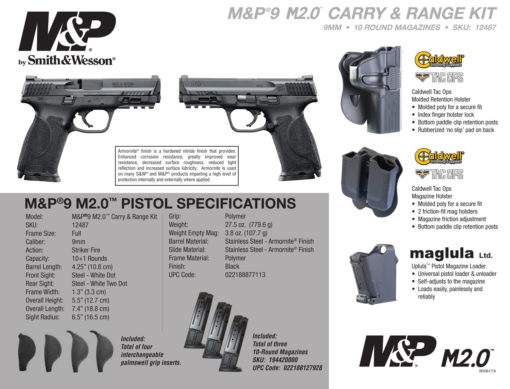 Smith & Wesson 12487 M&P M2.0 Carry & Range Kit 9mm Luger 4.25" 10+1 Black Black Armornite Stainless Steel Slide Black Interchangeable Backstrap Grip