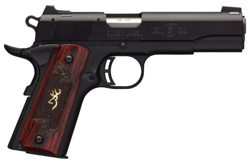 Browning 051851490 1911-22 Black Label Medallion 22 LR 4.25" 10+1 Matte Black Aluminum Rosewood with Integrated Gold Buck Mark Inlay Grip
