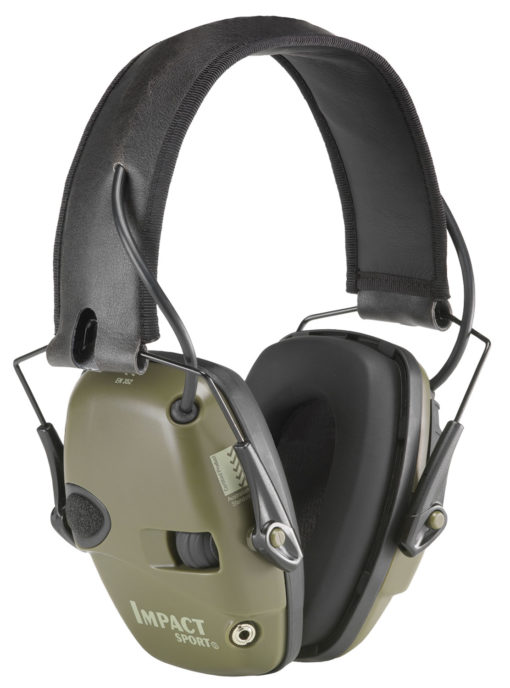 Howard Leight R01526 Impact Sport Electronic Muff 22 dB Over the Head Green Ear Cups with Adjustable Black Headband for Adults Includes 2 AAA Batteries
