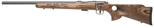 Savage Arms 96210 93R17 BTVLSS 17 HMR 5+1 Cap 21" Satin Stainless Rec/Barrel Natural Brown Laminate Fixed Thumbhole Stock Left Hand (Full Size)