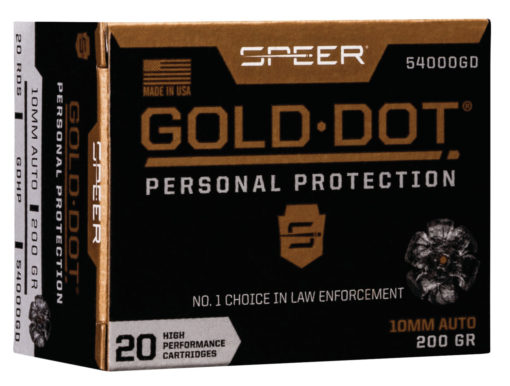 Speer Ammo 54000GD Gold Dot Personal Protection 10mm Auto 200 gr Hollow Point (HP) 20 Bx/ 10 Cs