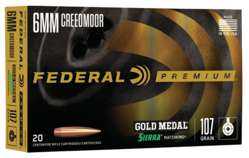 Federal GM6CRDM1 Gold Medal  6mm Creedmoor 107 gr Sierra MatchKing Hollow Point Boat-Tail 20 Bx/ 10 Cs