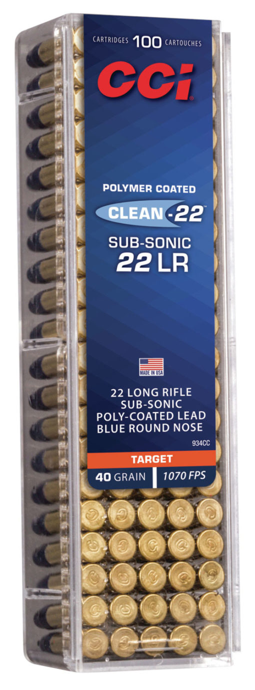 CCI 934CC Clean-22 Subsonic 22 LR 40 gr Lead Round Nose Poly-Coated 100 Bx/ 50 Cs