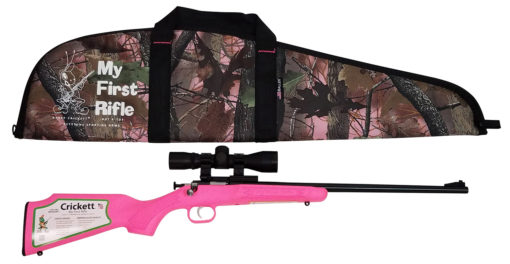 Crickett KSA2220BSC Crickett Package 22 LR 1rd 16.13" Blued Pink Synthetic Stock Right Hand (Youth) W/Scope and Case