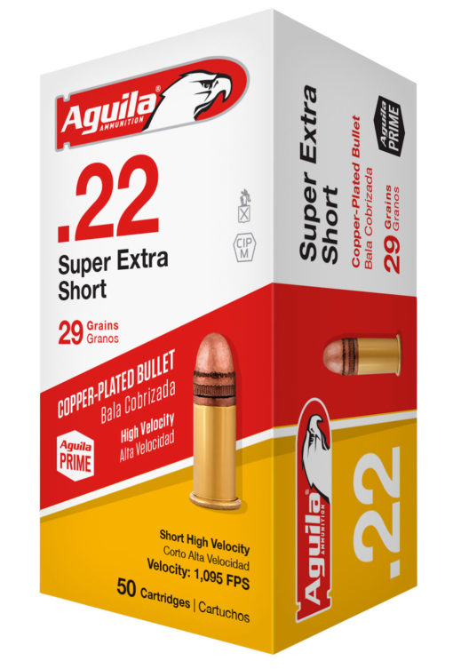 Aguila 1B220110 Super Extra High Velocity 22 Short 29 gr Copper-Plated Solid Point 50 Bx/20 Cs