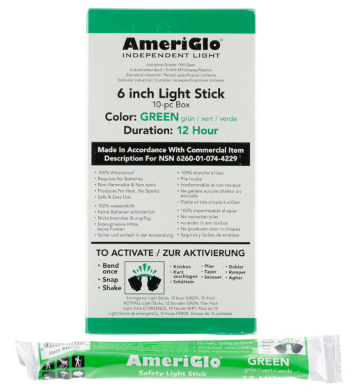 AmeriGlo 612HG10B 6" 12 Hour Waterproof Green Light Stick/10 Pack