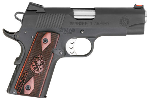 Springfield Armory PI9126L 1911 Range Officer Compact 45 ACP 4" 6+1 Black Hardcoat Anodized Black Parkerized Carbon Steel Slide Crossed Cannon Cocobolo Grip