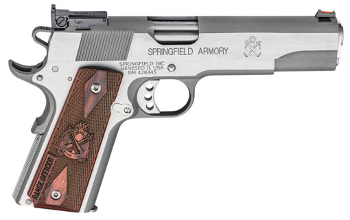 Springfield Armory PI9122L 1911 Range Officer 9mm Luger 5" 9+1 Stainless Steel Frame & Slide Crossed Cannon Cocobolo Grip with Adjustable Sights