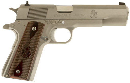 Springfield Armory PB9151LCA 1911 Mil-Spec *CA Compliant 45 ACP 5" 7+1 Stainless Steel Frame Stainless Steel with Rear Serrations Slide Crossed Cannon Cocobolo Grip