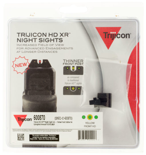 Trijicon 600870 HD XR Night Sight Set 3-Dot Tritium Green with Yellow Outline Front