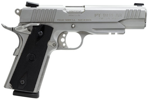 Taurus 1-191109-SS1 1911  45 ACP 5" 8+1 (2) Matte Stainless Frame with Rail Matte Stainless Steel Slide Checkered Black Polymer Grip