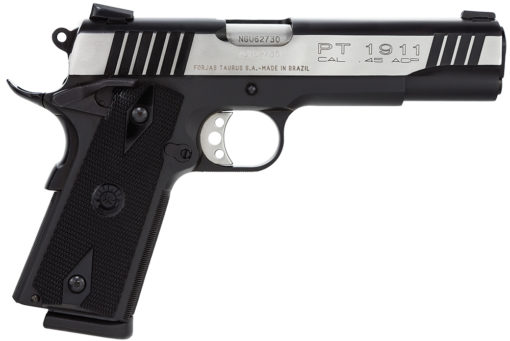 Taurus 1-191101DT 1911  45 ACP 5" 8+1 (2) Matte Black Frame Stainless Steel with Black Accents Slide Checkered Black Polymer Grip