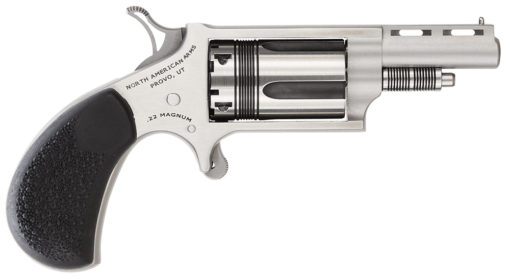North American Arms 22MTW Wasp  22 Mag 5rd 1.63" Overall Stainless Steel with Black Pebbled Rubber Grip