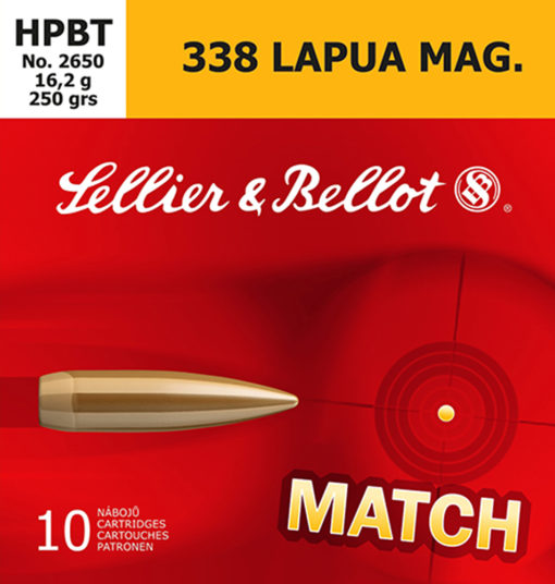 Sellier & Bellot SB338LMA Rifle  338 Lapua Mag 250 gr Hollow Point Boat-Tail (HPBT) 10 Bx/ 10 Cs
