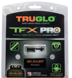 TruGlo TG-13SG3PC TFX Pro  Square Tritium/Fiber Optic Green with Orange Outline Front/U-Notch Green Rear Nitride Fortress Frame for Sig P238 with #6 Front & Rear