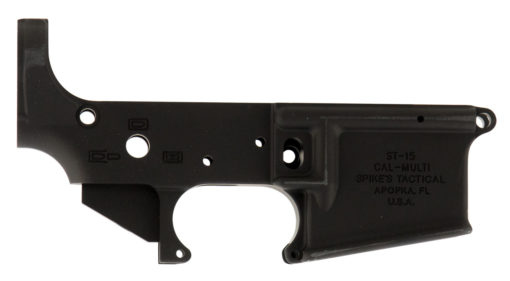 Spikes STLS045 No Logo Stripped Lower Receiver Multi-Caliber 7075-T6 Aluminum Black Anodized for AR-15
