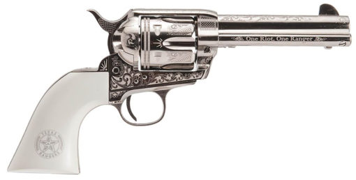 Cimarron PP410LNTXR Texas Ranger Frontier 45 Colt (LC) 6rd 4.75" Overall Nickel-Plated Engraved Steel with White Polymer Grip