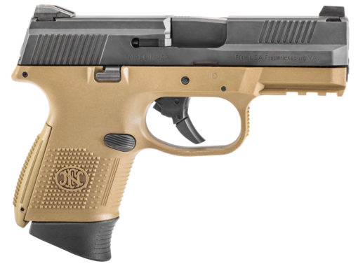 FN 66100355 FNS 9 Compact Double 9mm Luger 3.6" 10+1 Flat Dark Earth Interchangeable Backstrap Grip Black Stainless Steel