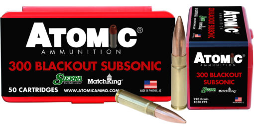Atomic 00465 Rifle Subsonic 300 Blackout 220 gr Hollow Point Boat-Tail (HPBT) 50 Bx/ 10 Cs
