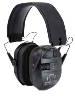 Walker's GWPXPMQB Ultimate Power Muff with Quad Microphones Polymer 26 dB Over the Head Black Ear Cups with Black Headband & White Logo Adult