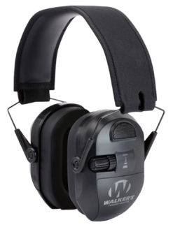 Walker's GWPXPMB Ultimate Power Muff Polymer 26 dB Over the Head Black Ear Cups with Black Headband & White Logo Adult