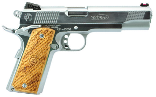 TriStar 85635 American Classic Trophy 1911 45 ACP 5" 8+1 Chrome Steel Frame/Slide Steel Barrel Wood Grips Right Hand with Fiber Optic Sight