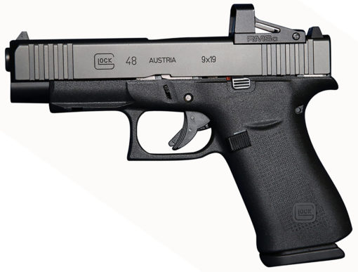 Glock  G48 MOS Compact 9mm Luger 4.17" 10+1 Black Black nDLC Steel with Front Serrations & MOS Cuts Black Rough Texture Interchangeable Backstraps Grip Fixed Sights