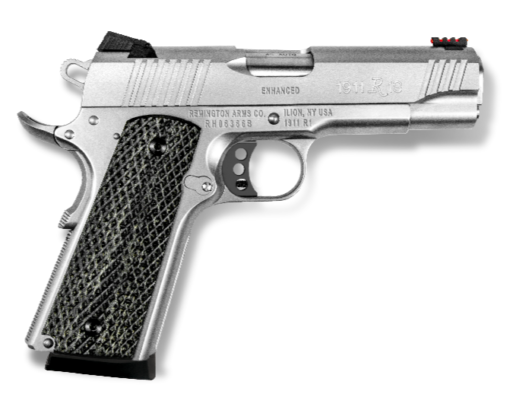 REM Arms Firearms  1911 R1 S Enhance Commander 45 ACP 4.25" Stainless Steel Frame/Slide Dark Laminate Grips with Fiber Optic Sight