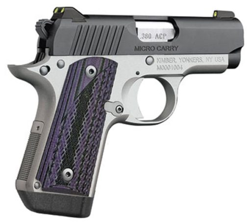 Kimber 3300086 380 Automatic Colt Pistol (ACP) MICRO CARRY ADVOCATE WITH PURPLE/BLACK GRIPS 2.75" 7+1 Aluminum Frame G-10 Grips Tritium Night Sights