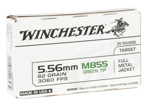 Winchester Ammo WM855K USA Green Tip 5.56x45mm NATO 62 gr Full Metal Jacket (FMJ) 20 Bx/50 Cs