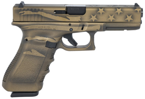 Glock UI1750204-BBBWFLAG G17  9mm Luger 4.49" 17+1 Black/Coyote Battle Worn Flag Cerakote Black/Coyote Battle Worn Flag Interchangeable Backstrap Grip