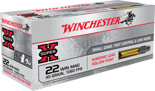 Winchester Ammo X22MSUB Super-X  22 Mag 45 gr Jacketed Hollow Point (JHP) 50 Bx/ 60 Cs