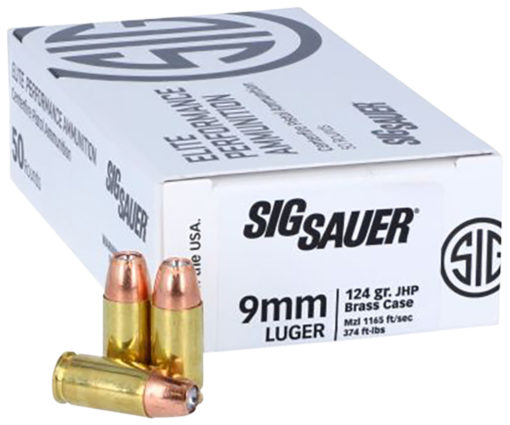 Sig Sauer E9MMJHP124-50 Elite V-Crown  9mm Luger 124 gr Jacketed Hollow Point (JHP) 50 Bx/ 20 Cs